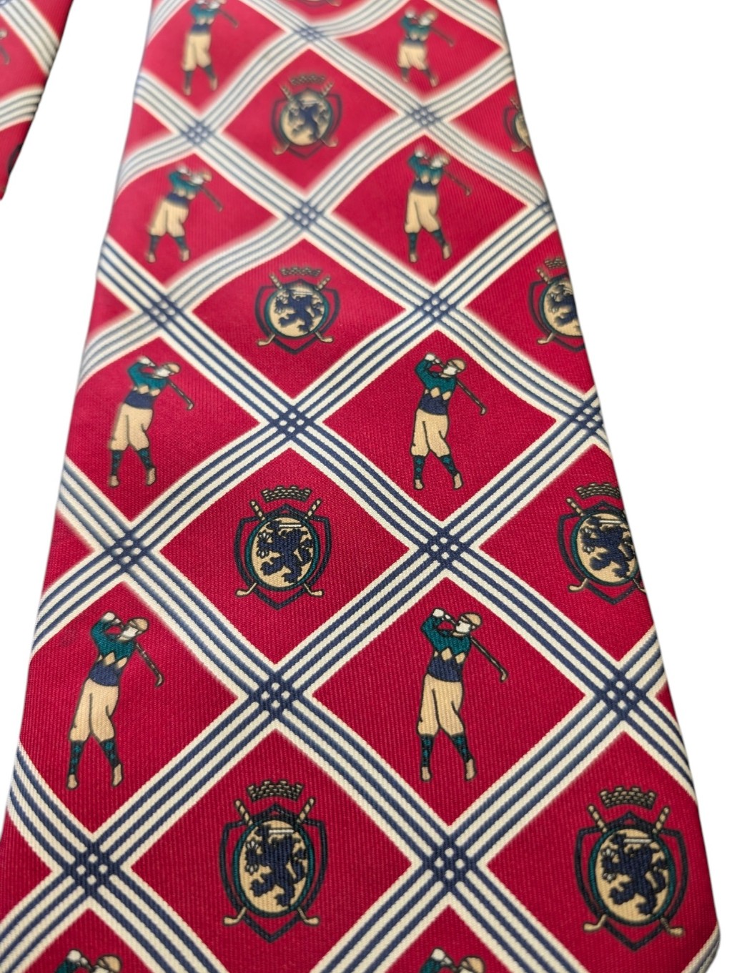 Vintage Tommy Hilfiger Silk Red Golf Motif Diamond Pattern Tie.